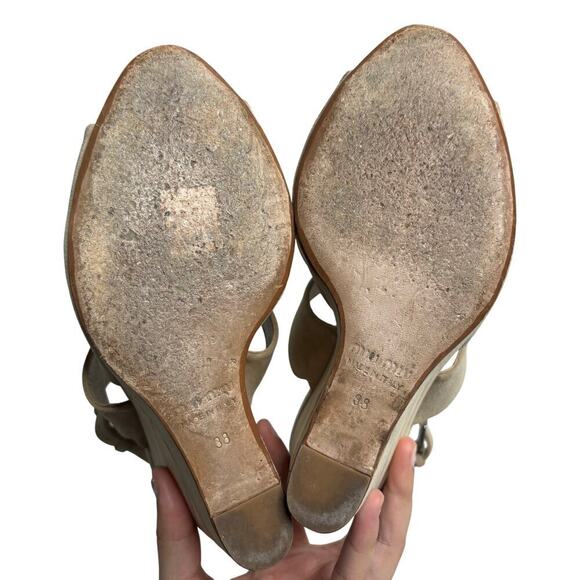 Miu Miu Suede Wood Wedge Sandal Beige Size 8 - Picture 5 of 5